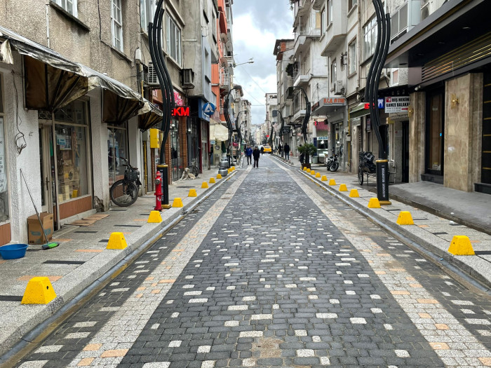 Altınordu ilçesi Osman Paşa Caddesi üzerine yeni yapılan yol kenarlarına taşlar boyanarak görünür hale getirildi